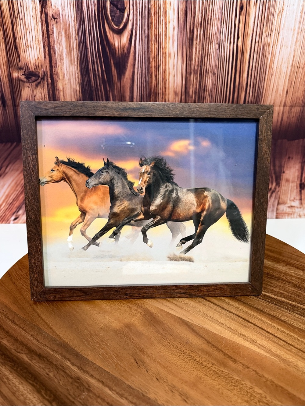 Framed Running Horses Wall Art - Brown Frame